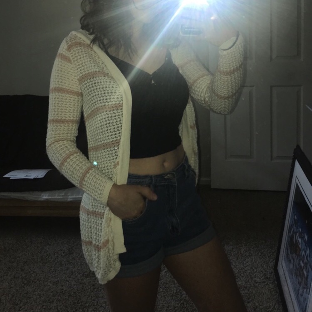 white & peach cardigan